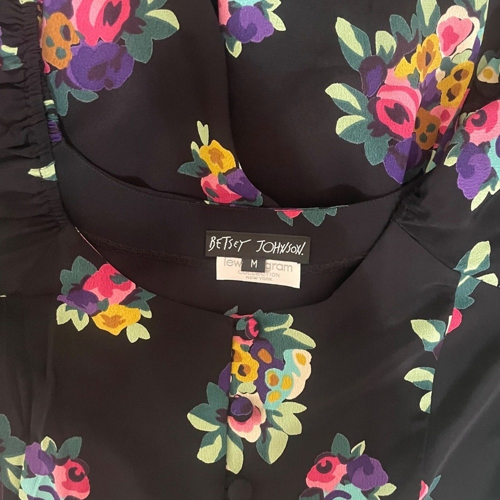 Betsey Johnson Black Floral Puff Sleeve Midi Dress - Picture 10 of 13